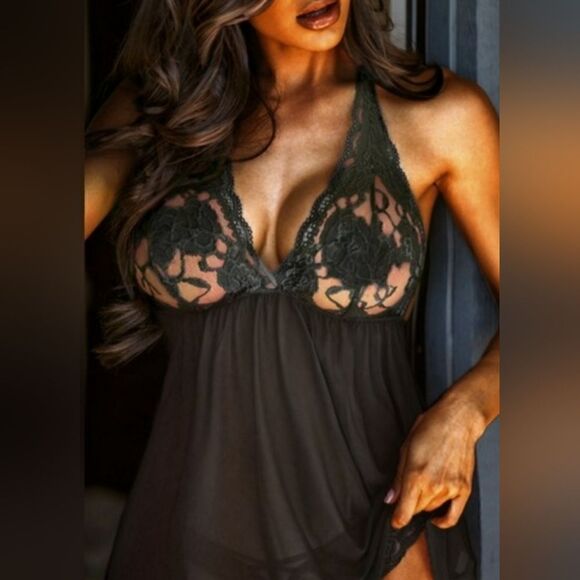 SEXY Plus Size See Through Lace Backless Babydoll 2pc Size Large - Picture 2 of 7